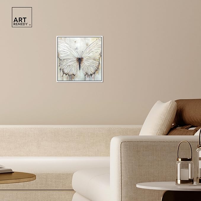 Art Remedy Neutral Beauty Chic Farmhouse Canvas Wall Art, White Floater Frame, 16"x16"