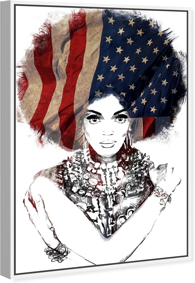 The Oliver Gal Artist Co. People Framed Wall Art Canvas Prints 'New American Woman' Portraits Home Décor, 24" x 36", White, Black