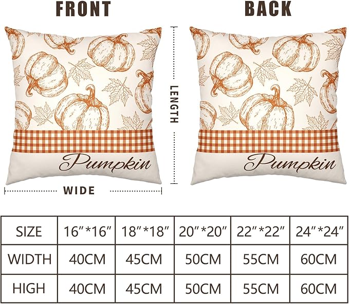 Hello Fall Pumpkin Pillow Covers 22x22 Set of 2 Autumn Maple Leaves Burnt Orange Outdoor Throw Pillows Case Farmhouse Thanksgiving Decorative Cushion Covers for Home Couch Sofa