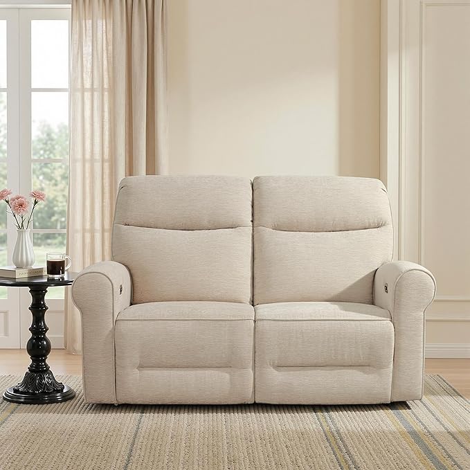 MCombo 64.6" Wall Hugger Power Loveseat Recliner Sofa with USB Ports, Reclining Loveseat for Small Spaces Living Room RV, Fabric PR635M1 (Beige)