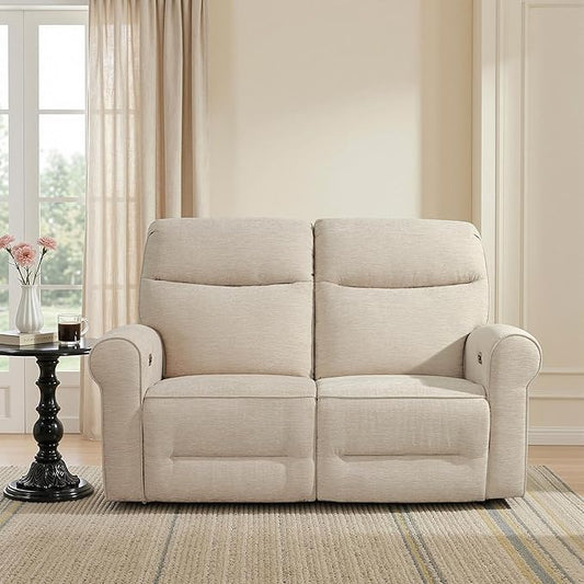 MCombo 64.6" Wall Hugger Power Loveseat Recliner Sofa with USB Ports, Reclining Loveseat for Small Spaces Living Room RV, Fabric PR635M1 (Beige)
