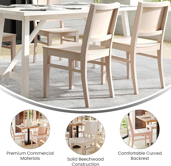 Flash Furniture Naples Commercial Solid Wood Dining Chair, Curved Backrest, Sturdy Mortise and Tenon Construction, Set of 2, Antique White