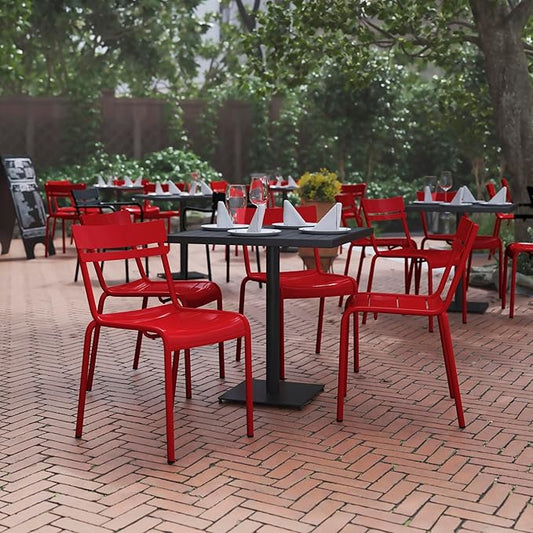 Flash Furniture Nash Commercial Grade Steel Stack Chair, Indoor-Outdoor Armless Chair with 2 Slat Back, Set of 4, Red