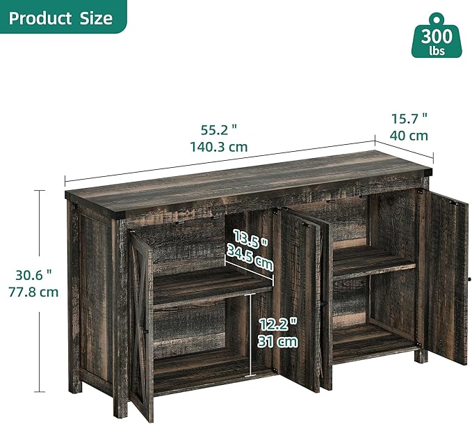 YITAHOME Farmhouse Sideboard Buffet Cabinet with Storage, 55'' Large Kitchen Storage Cabinet, Coffee Bar Cabinets with Adjustable Shelf for Kitchen, Living Room, Dark Oak