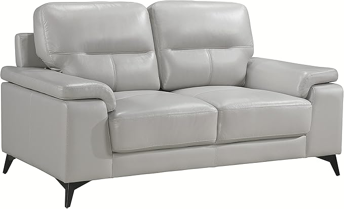 Lexicon Leather Loveseat Sofa, Modern Couch Sofa, Oversized Loveseat, Top Grain Leather Couch for Living Room, Bedroom, Office, Apartment, 2-Seater Loveseat, Silver Gray