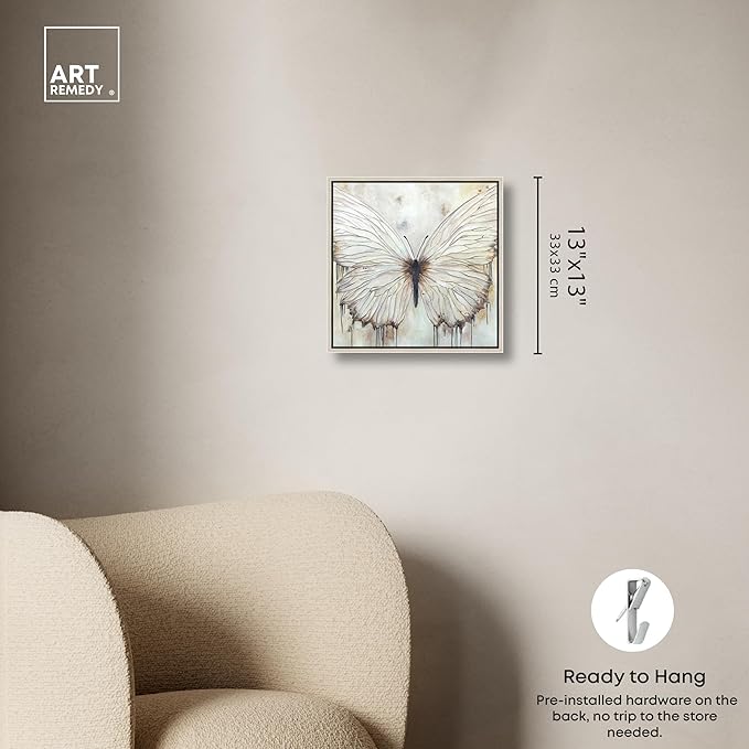 Art Remedy Neutral Beauty Chic Farmhouse Canvas Wall Art, Silver Floater Frame, 12"x12"