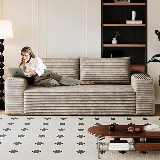 63" Cloud Loveseat Boneless Sofa Couch in a Box, No Assembly Required 2 Seater Foam Compression Couches, Modern Living Room Floor Sofa Couch Corduroy Small Love Seat | Breathable material