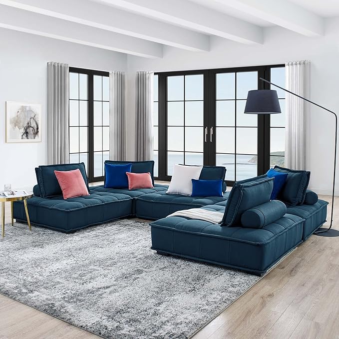 Modway Saunter, 5-Piece Sectional Sofa, Azure