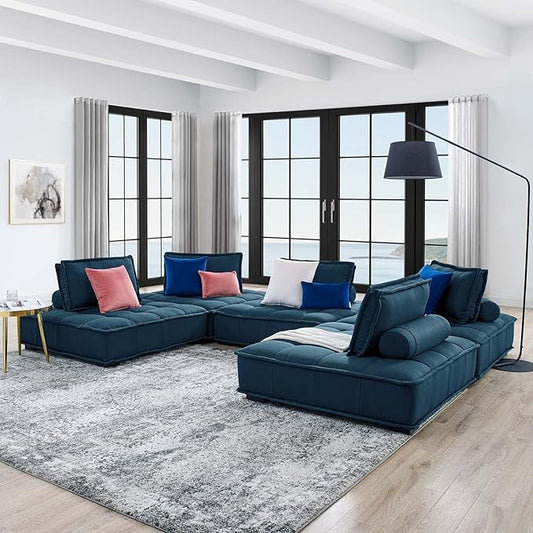 Modway Saunter, 5-Piece Sectional Sofa, Azure