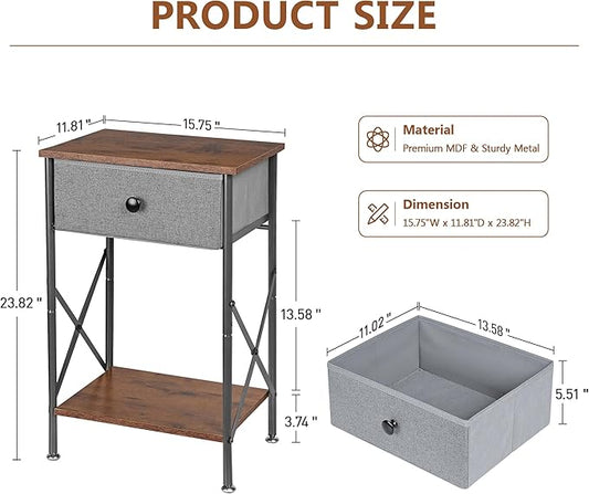 VECELO Night Stand, Small End Table for Small Spaces, Wood Side Table for Living Room, Bedside Table with Drawer for Bedroom, Easy Assembly, Rustic Brown