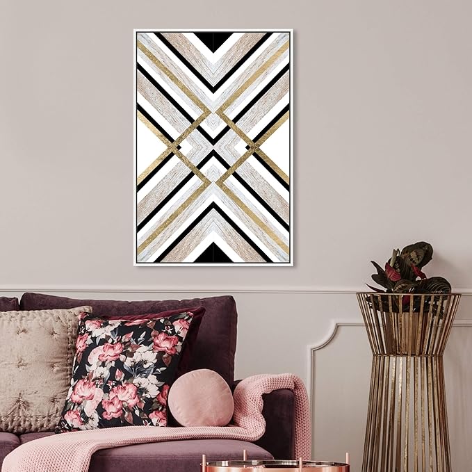 The Oliver Gal Artist Co. Abstract Framed Wall Art Canvas Prints 'Earthy Lux' Geometric Home Décor, 20" x 30", Brown, Gold
