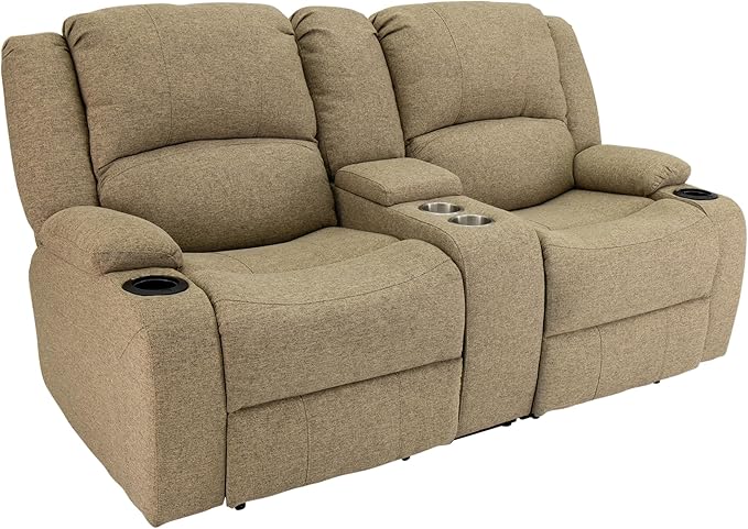 RecPro Charles Powered Double RV Wall Hugger Recliner Sofa | Loveseat | Furniture - Cloth (Oatmeal, 67")