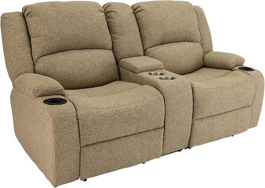 RecPro Charles Powered Double RV Wall Hugger Recliner Sofa | Loveseat | Furniture - Cloth (Oatmeal, 67")