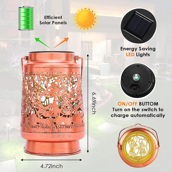 Gnomes Birthday Gifts for Women Mom Grandma, Solar Lanterns Outdoor Waterproof Garden Decor Hanging Lantern Lights, Metal LED Decorative Gardening Light for Patio Yard Lawn Porch