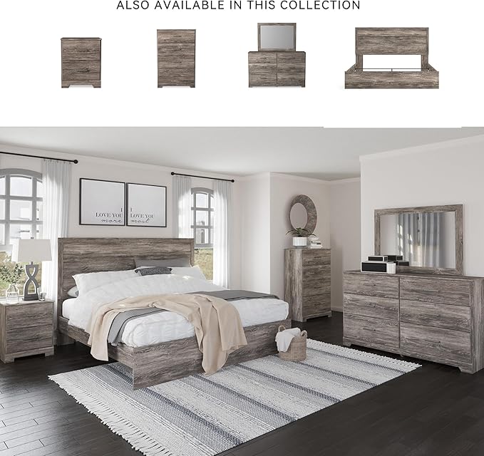 Signature Design by Ashley Ralinksi Vintage King Panel Bed with Metal Slats, Foundation or Box Spring Needed, Gray