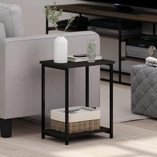 Furinno SIMPLISTIC Side Table Set of 2, 2-Tier Modern Metal Frame End Table with Open Shelf, Night Stand, Bedside Table, Easy Assembly, for Living Room, Bedroom, Espresso