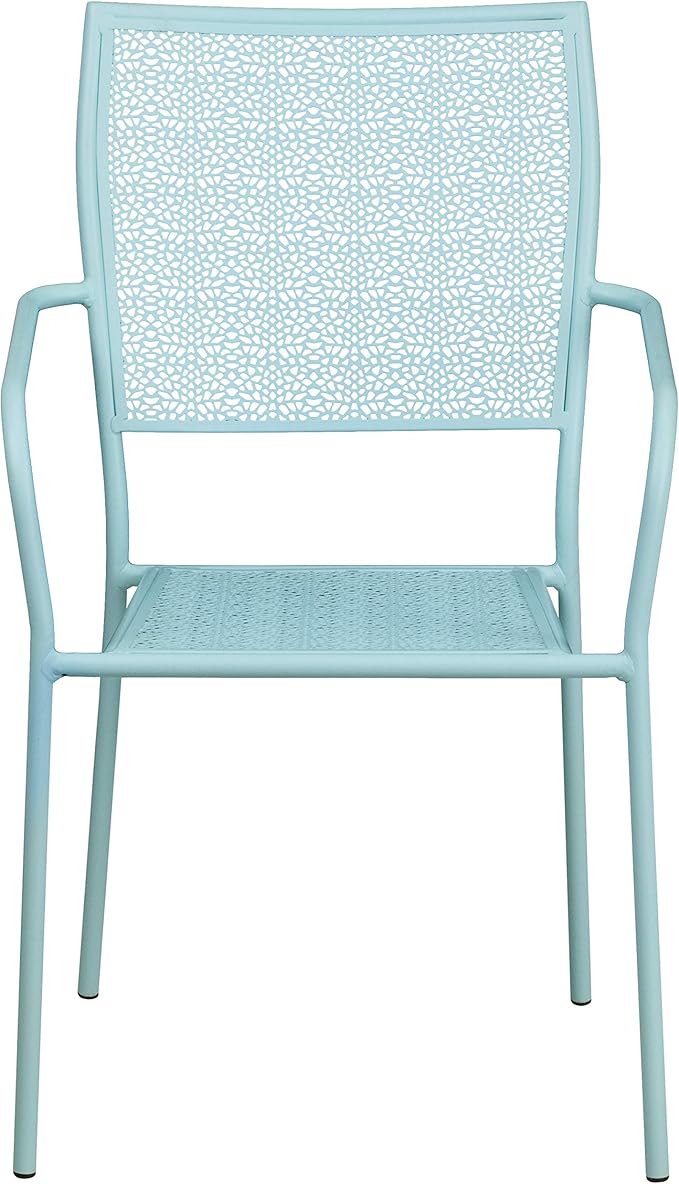 Flash Furniture Oia Commercial Grade 5 Pack Sky Blue Indoor-Outdoor Steel Patio Arm Chair with Square Back