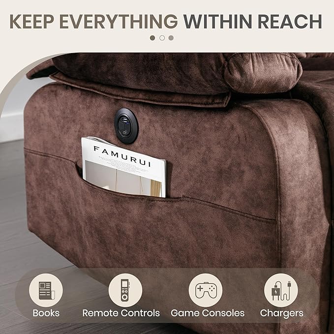 Power Reclining Loveseat with Heat & Massage, Dual Recliner Sofa with Console, Cup Holders, USB & Type-C Ports, 2 Seater Electric Reclining Couch for Living Room, RV (Brown, 2 Seat)