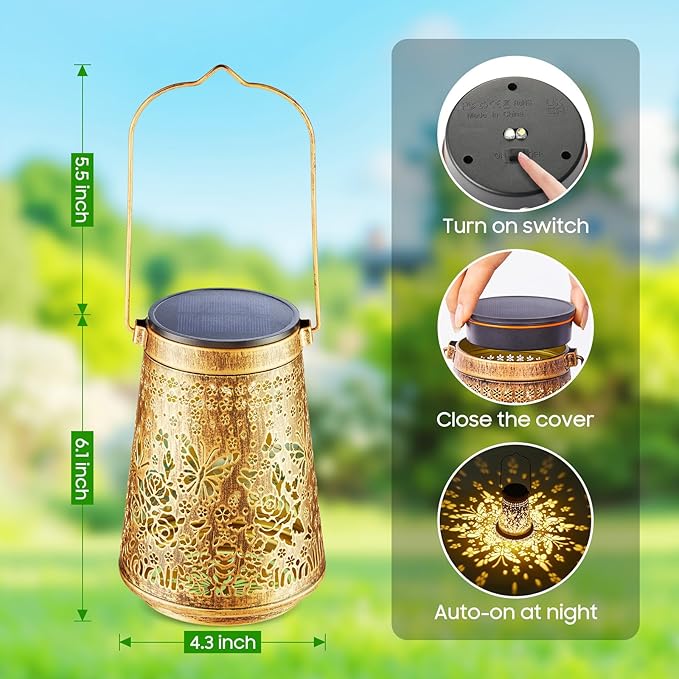 2 Pack Solar Lanterns Outdoor Waterproof Birthday Gifts for Women Mom Grandma, Hollowed-Out Metal Butterfly Hanging Solar Lantern Lights Outdoor Decor, 2 Modes Lights Decor for Yard, Patio