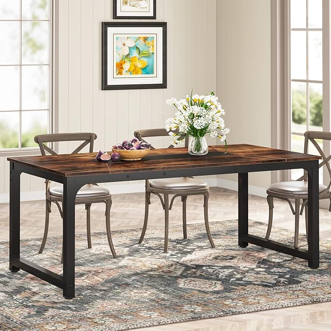 LITTLE TREE 78.7 Inch X-Large Dining Table Rectangular Kitchen Furniture for 6 to 8 People, Brown