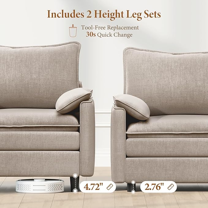 Vesgantti 108" Modular Sectional Sofa, Comfy Cloud Couch with Movable Ottoman Deep Seat Chenille L Shaped Modular Sofa, Sectional Couches for Living Room, Bedroom and Apartment, Light Brown | Sink-in Comfort, Height Adjustable, Easy Rearrangement, Extr...