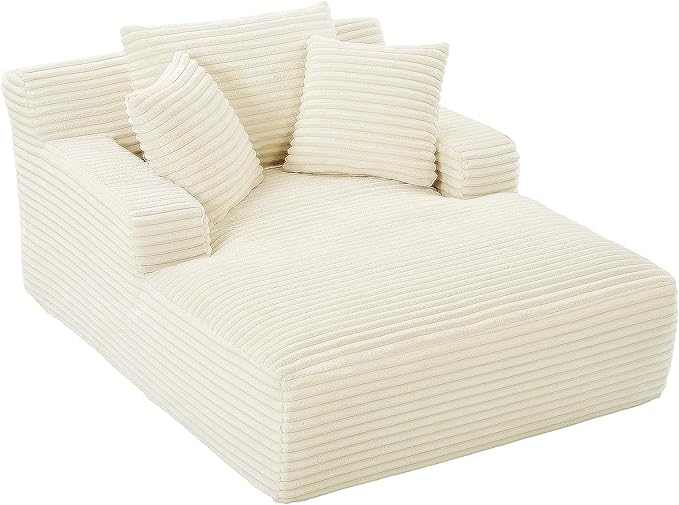 49.2" Full Foam Oversized Chaise Lounge Chair Cozy Cloud Couch, Modern Plush Corduroy Upholstered Sleeper Sofa Daybed with 3 Throw Pillows and Wide Armrest for Living Room, No Assembly Required