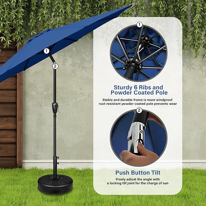YSSOA 2 Pack 7.5' Patio Umbrella Outdoor Table Market Yard Umbrella with 6 Sturdy Ribs, Blue