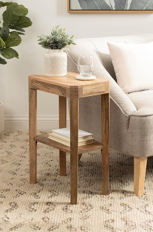 Kate and Laurel Talcott Modern Narrow Rectangle Wood Side Table, 16 x 10 x 25, Natural Wood, Transitional Decorative Slim Two-Tier End Table for Use as a Bedroom Nightstand or Living Room Accent