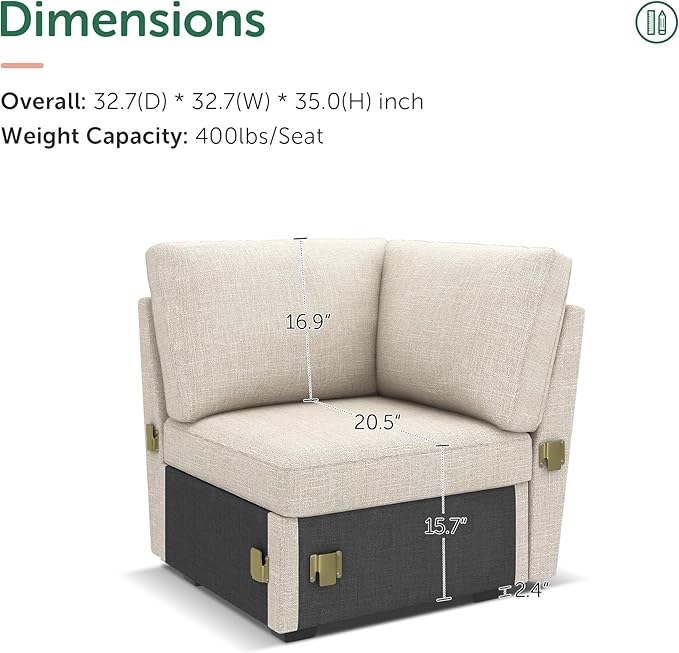 HONBAY Corner Seat for Sectional Sleeper Sofa, Corner Module for Modular Sleeper Couch with Pull Out Bed, Beige