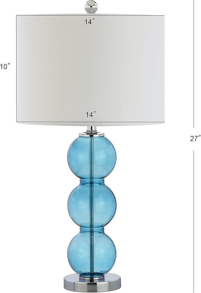 JONATHAN Y 27" Sky Blue/Chrome Triple-Sphere Glass Table Lamp Set of 2, Bedside, White Linen Shade, Modern Table Lamps for Living Room, Bedroom, Office, LED Bulbs Included (JYL1070C-SET2)