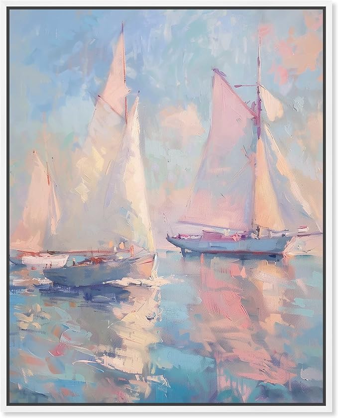 Art Remedy Set Sail Framed Sailing 1 Piece Canvas Wall Art, 31" x 37", White Frame