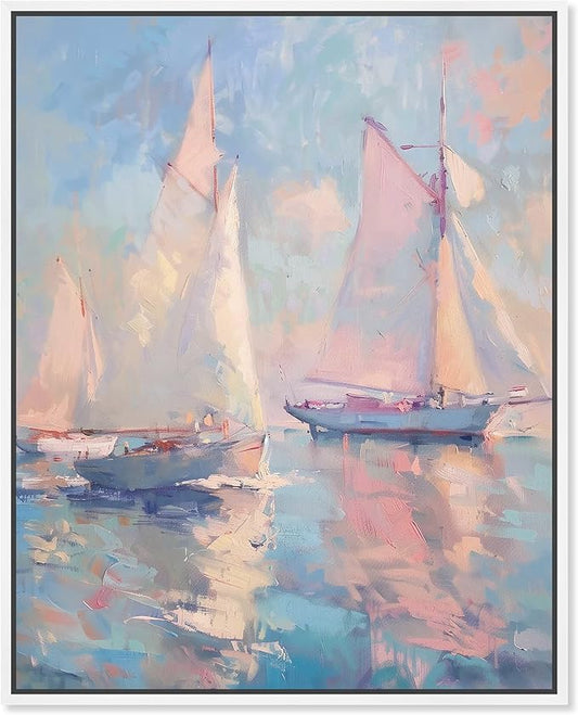 Art Remedy Set Sail Framed Sailing 1 Piece Canvas Wall Art, 17" x 21", White Frame