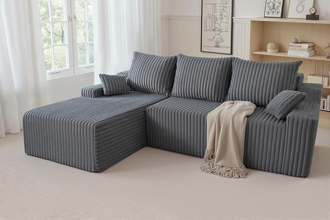 HABUTWAY 94'' Cloud Sectional Couch, Boneless Sofa with Deep Seat, Modular Comfy L-Shape Couch with Chaise for Living Room Bedroom, No Assembly Required(Grey,Left Facing Chaise)
