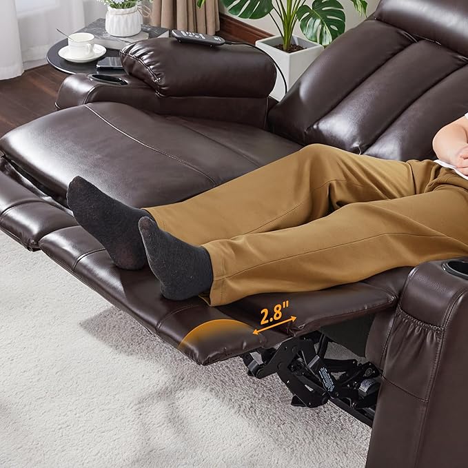 MCombo Zero Gravity Loveseat Recliner with Heat and Massage, Power Reclining Sofa for Living Room, Faux Leather 6075 (Dark Brown, Loveseat Recliner)