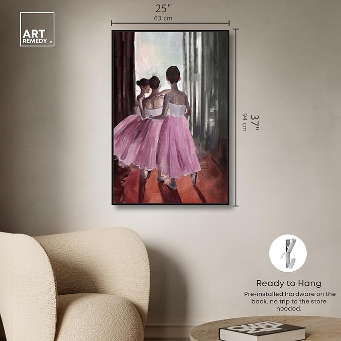 Art Remedy Little Girls Ballerinas Canvas Classic Vintage Wall Art, Black Frame, 24" x 36"