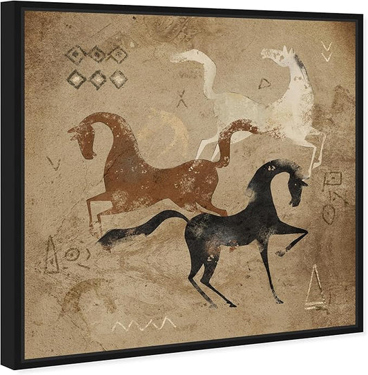 Oliver Gal Artist Co. Abstract, Canvas Wall Art, "Primitive cave horse drawing" Ready to Hang Living Room, Bedroom and Bathroom Home Décor, 40.0 x 40.0, White, Framed Canvas Art