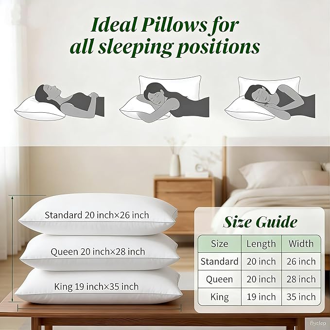 Goose Down Pillow, Standard Size Set of 1 with 3-Layer Design, Hotel Down Bed Pillow for Side, Back, and Stomach Sleepers, Soft 600 Thread Count Cotton Cover–Luxury Hotel Pillows Quality(20" x 26")