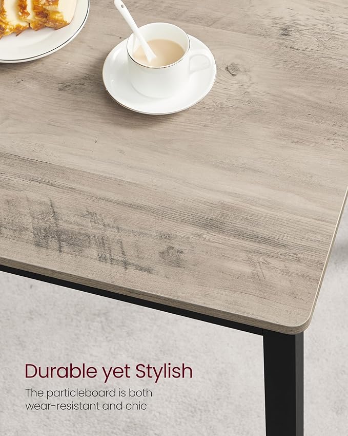 VASAGLE Dining Table Set for 4, Kitchen Table with 2 Benches, 43.3 x 27.6 x 29.5 Inches Dining Room Table, 38.2 x 11.8 x 19.7 Inches Bench, Heather Greige and Ink Black UKDT070B02