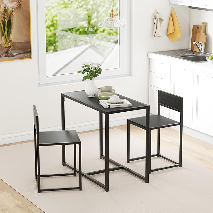 HOMCOM 3-Piece Industrial Dining Table Set for 2, Kitchen Table and Chairs, Dining Room Sets for Small Spaces, Black