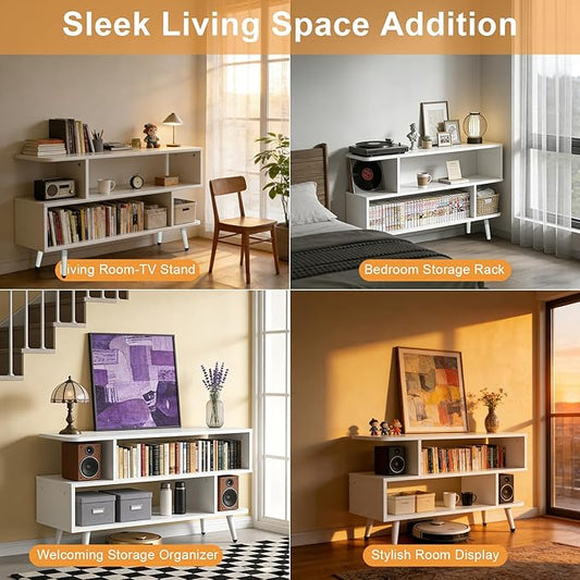 Lightdot TV Stand for TVs up to 45'', Modern Entertainment Center with 3 Storage Open Large Capacity for Collection, Media Console Table for Living Room/Entrance/Sofa Cabinet,Easy Assembly-White