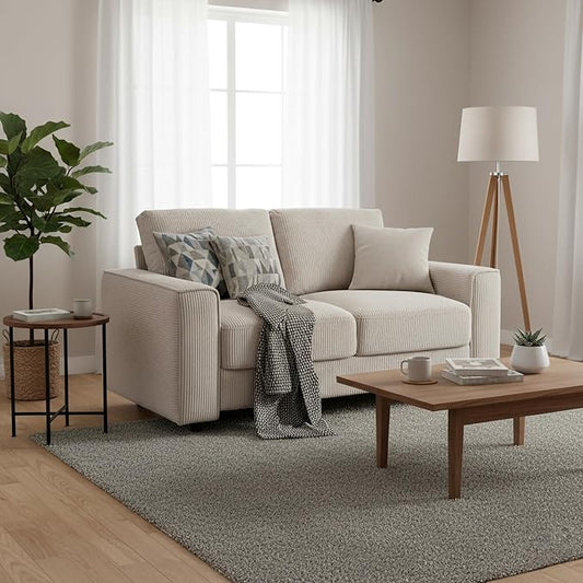 AC Pacific Derek 66" Modern Corduroy Couch for Living Room, Tufted Loveseat Sofa with Plush Upholstery, High-Density Foam, Sleek Black Legs, Durable Wooden Frame, Loveseat, Beige