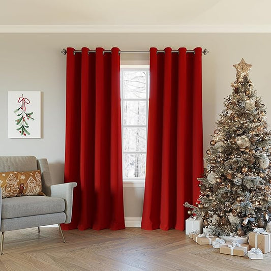 Sun Zero Nordic 2-Pack Theater Grade Noise Reducing Extreme 100% Blackout Grommet Curtain Panel Pair, 52" x 96", Red