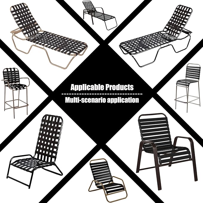 Vinyl Straps for Patio Chair Repair Kit 2'' Wide 20 Ft Long Replacement Straps + 20 Free Rivets for Outdoor Lawn Furniture Chaise Lounge Repair (Black)