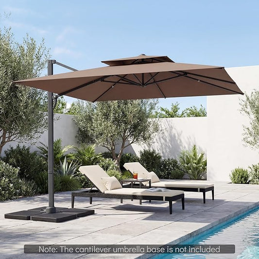 Tangkula 10 FT Patio Cantilever Umbrella, Large Square Offset Hanging Umbrella w/ 360° Rotation, 8 Sturdy Ribs, Air Vent & Cross Base, Heavy-Duty Outdoor Sun Shade for Backyard Pool Garden Deck, Tan