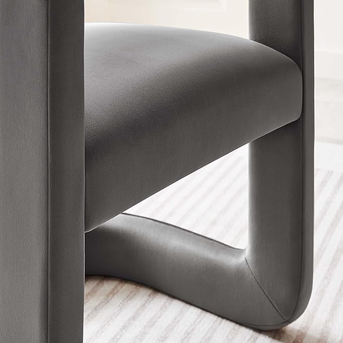 Modway Winslow Stain-Resistant Performance Velvet Dining Chair in Storm Gray - Open Back Barrel Armchair - Upholstered Dining Chair - Cozy Reading Chair or Velvet Vanity Chair