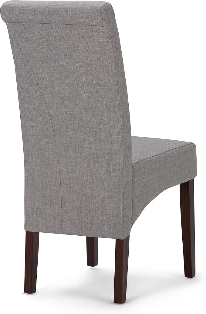 SIMPLIHOME Avalon Dining Chairs - Upholstered Solid Hardwood and Linen-Style Fabric Parsons Chair Set in Dove Grey, Contemporary Dining Room Seating with Curved Back and Cushioned Seat (Set of 2)