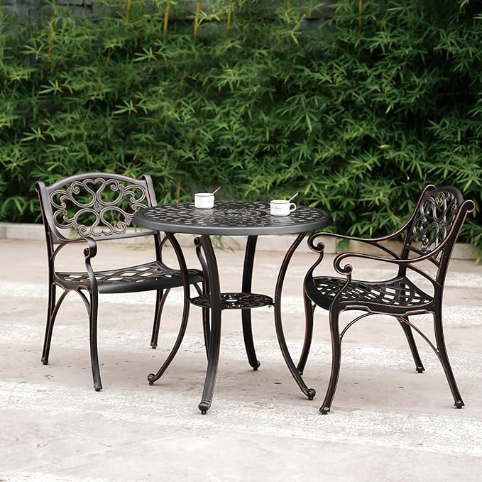 Cast Aluminum Patio Chairs, Outdoor Dining Chairs Set of 2, Patio Bistro Chairs 2 Piece with Armrests, Adjustable Feet for Balcony, Backyard, Garden