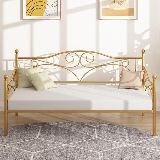 VECELO Daybed Frame, Twin Size Metal Platform Bed with Headboard,Heavy Duty Steel Slats Support for Living Room Bedroom Guest Room, Easy Assembly