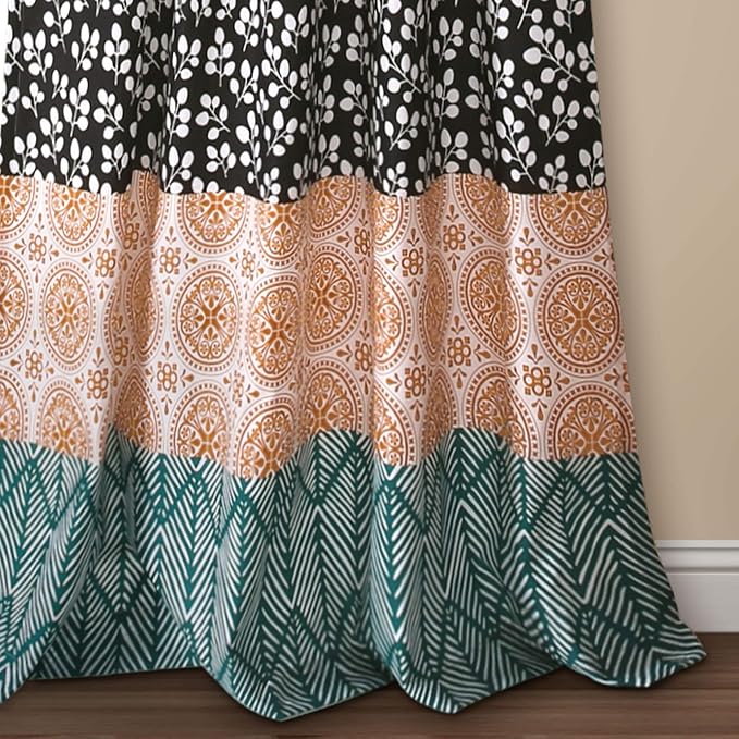 Lush Decor Bohemian Stripe Window Curtain Panels, Pair 52" W x 84" L Turquoise & Orange - Light Filtering Curtains for Bedroom - Boho Curtains - Maximalist Decor