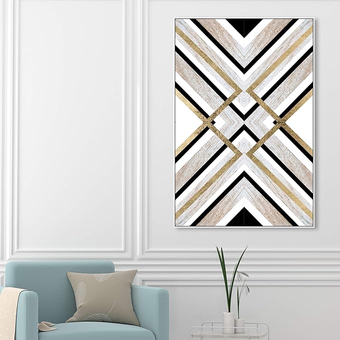 The Oliver Gal Artist Co. Abstract Framed Wall Art Canvas Prints 'Earthy Lux' Geometric Home Décor, 36" x 54", Brown, Gold